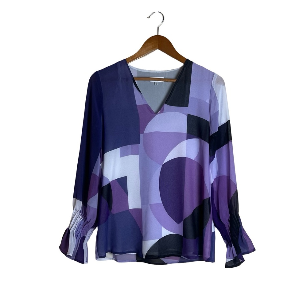 NWT Calvin Klein‎ purple geometric blouse. Size xs